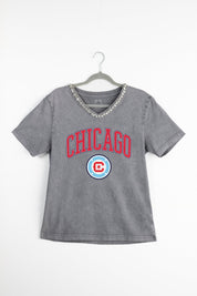 CHICAGO FIRE SC ICONIC EDGE RHINESTONE TRIM V-NECK TEE