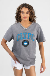 CHARLOTTE FC ICONIC EDGE RHINESTONE TRIM V-NECK TEE