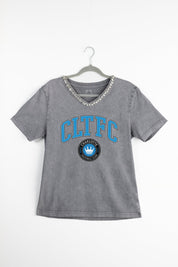 CHARLOTTE FC ICONIC EDGE RHINESTONE TRIM V-NECK TEE