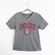 CHICO STATE WILDCATS ICONIC EDGE RHINESTONE TRIM V-NECK TEE