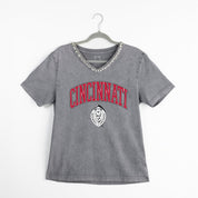 CINCINNATI BEARCATS ICONIC EDGE RHINESTONE TRIM V-NECK TEE