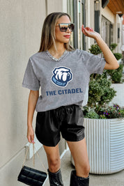 CITADEL BULLDOGS ICONIC EDGE RHINESTONE TRIM V-NECK TEE