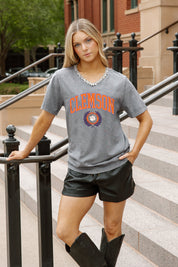 CLEMSON TIGERS ICONIC EDGE RHINESTONE TRIM V-NECK TEE
