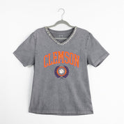 CLEMSON TIGERS ICONIC EDGE RHINESTONE TRIM V-NECK TEE