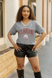 CLAFLIN PANTHERS ICONIC EDGE RHINESTONE TRIM V-NECK TEE