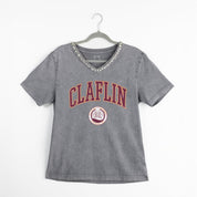 CLAFLIN PANTHERS ICONIC EDGE RHINESTONE TRIM V-NECK TEE