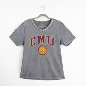 CENTRAL MICHIGAN CHIPPEWAS ICONIC EDGE RHINESTONE TRIM V-NECK TEE