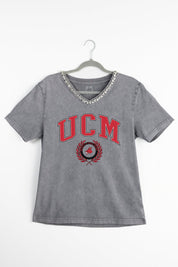 CENTRAL MISSOURI MULES ICONIC EDGE RHINESTONE TRIM V-NECK TEE