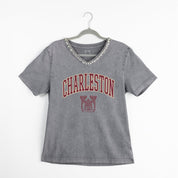 CHARLESTON COUGARS ICONIC EDGE RHINESTONE TRIM V-NECK TEE