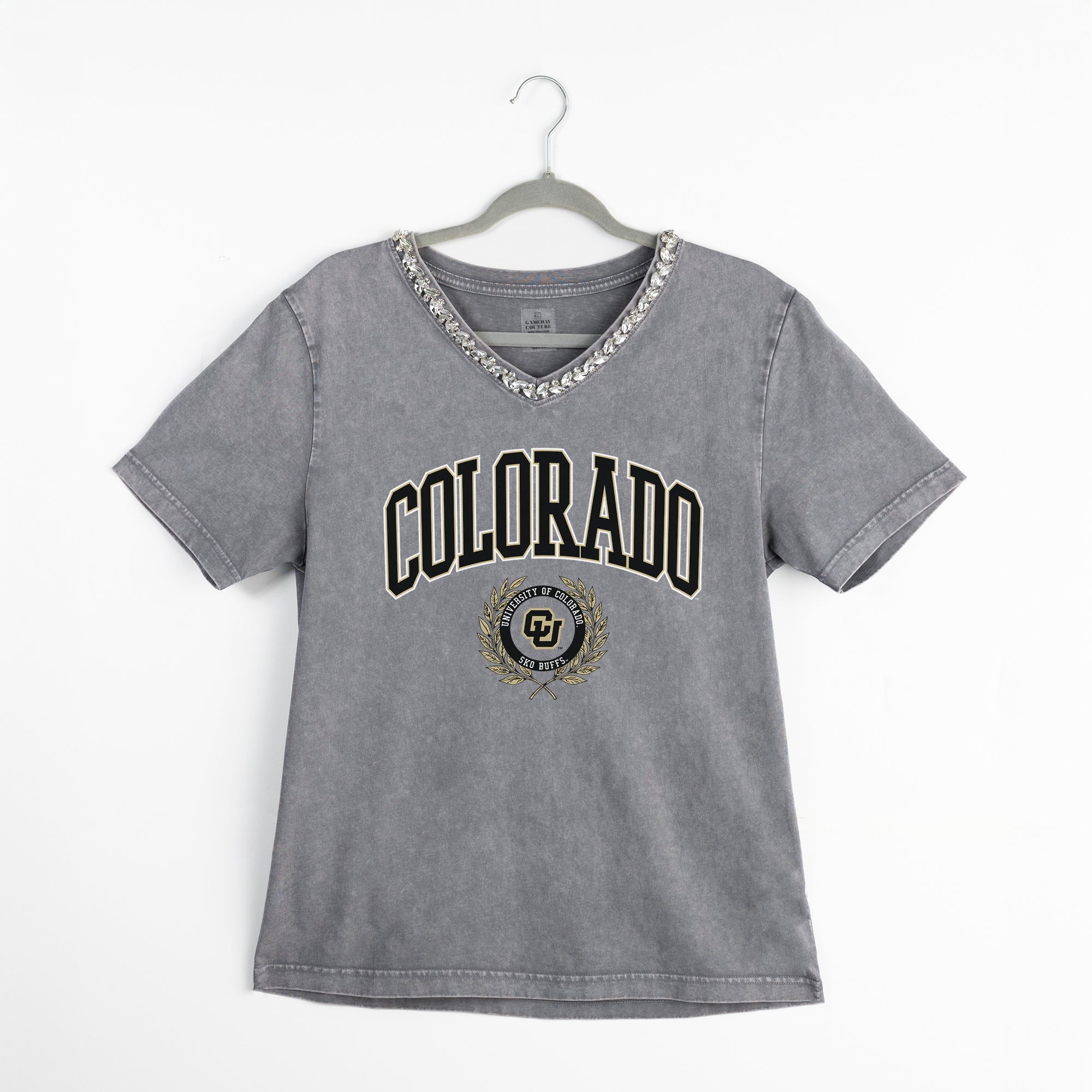 COLORADO BUFFALOES ICONIC EDGE RHINESTONE TRIM V-NECK TEE