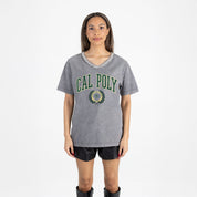 CAL POLY MUSTANGS ICONIC EDGE RHINESTONE TRIM V-NECK TEE