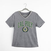 CAL POLY MUSTANGS ICONIC EDGE RHINESTONE TRIM V-NECK TEE