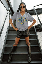 COPPIN STATE EAGLES ICONIC EDGE RHINESTONE TRIM V-NECK TEE