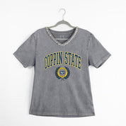COPPIN STATE EAGLES ICONIC EDGE RHINESTONE TRIM V-NECK TEE
