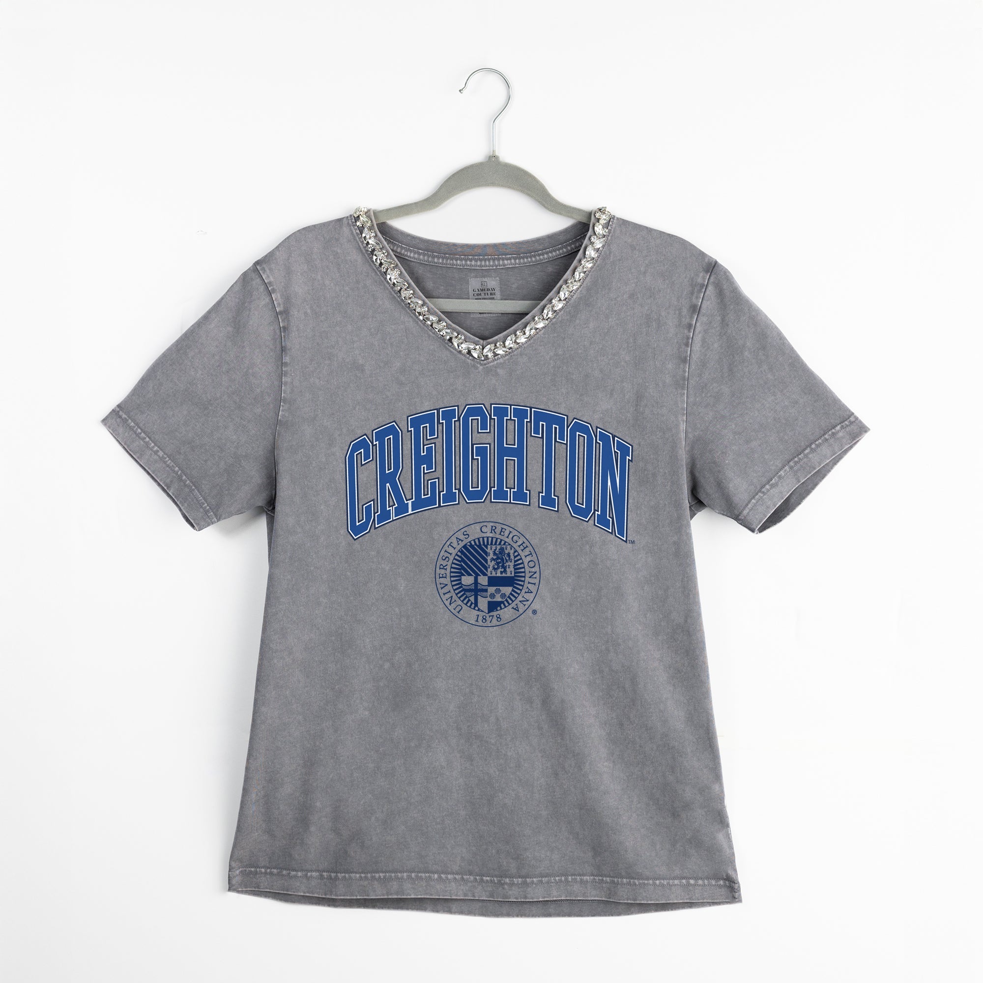 CREIGHTON BLUEJAYS ICONIC EDGE RHINESTONE TRIM V-NECK TEE