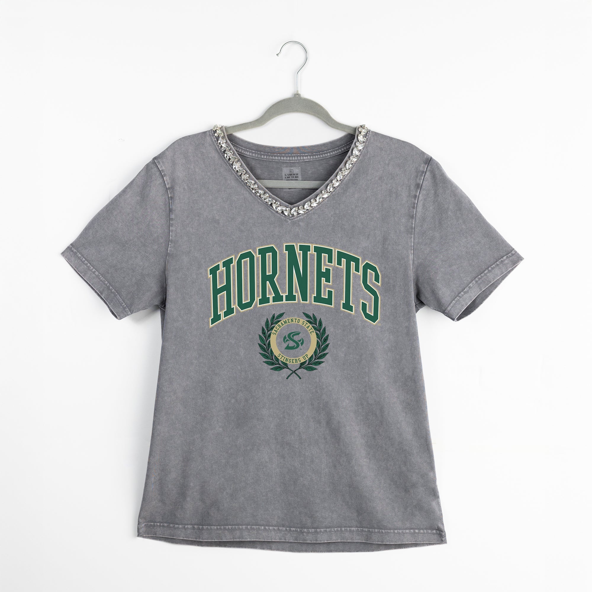 SACRAMENTO STATE HORNETS ICONIC EDGE RHINESTONE TRIM V-NECK TEE