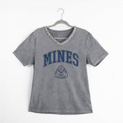 COLORADO SCHOOL OF MINES BURROS ICONIC EDGE RHINESTONE TRIM V-NECK TEE