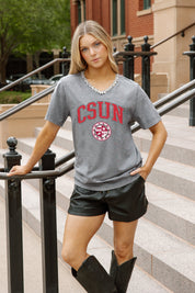 CAL STATE NORTHRIDGE MATADORS ICONIC EDGE RHINESTONE TRIM V-NECK TEE