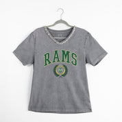 COLORADO STATE RAMS ICONIC EDGE RHINESTONE TRIM V-NECK TEE