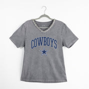 DALLAS COWBOYS ICONIC EDGE RHINESTONE TRIM V-NECK TEE