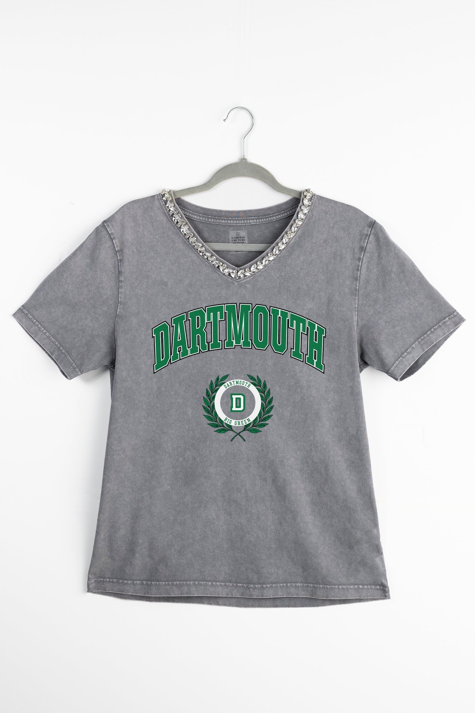 DARTMOUTH COLLEGE BIG GREEN ICONIC EDGE RHINESTONE TRIM V-NECK TEE