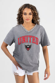 DC UNITED ICONIC EDGE RHINESTONE TRIM V-NECK TEE