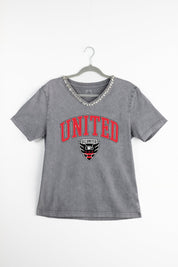 DC UNITED ICONIC EDGE RHINESTONE TRIM V-NECK TEE