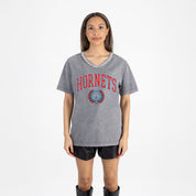 DELAWARE STATE HORNETS ICONIC EDGE RHINESTONE TRIM V-NECK TEE