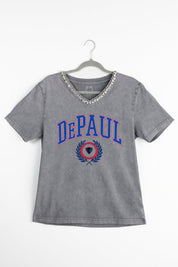 DEPAUL BLUE DEMONS ICONIC EDGE RHINESTONE TRIM V-NECK TEE