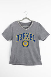 DREXEL UNIVERSITY DRAGONS ICONIC EDGE RHINESTONE TRIM V-NECK TEE