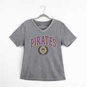 EAST CAROLINA PIRATES ICONIC EDGE RHINESTONE TRIM V-NECK TEE