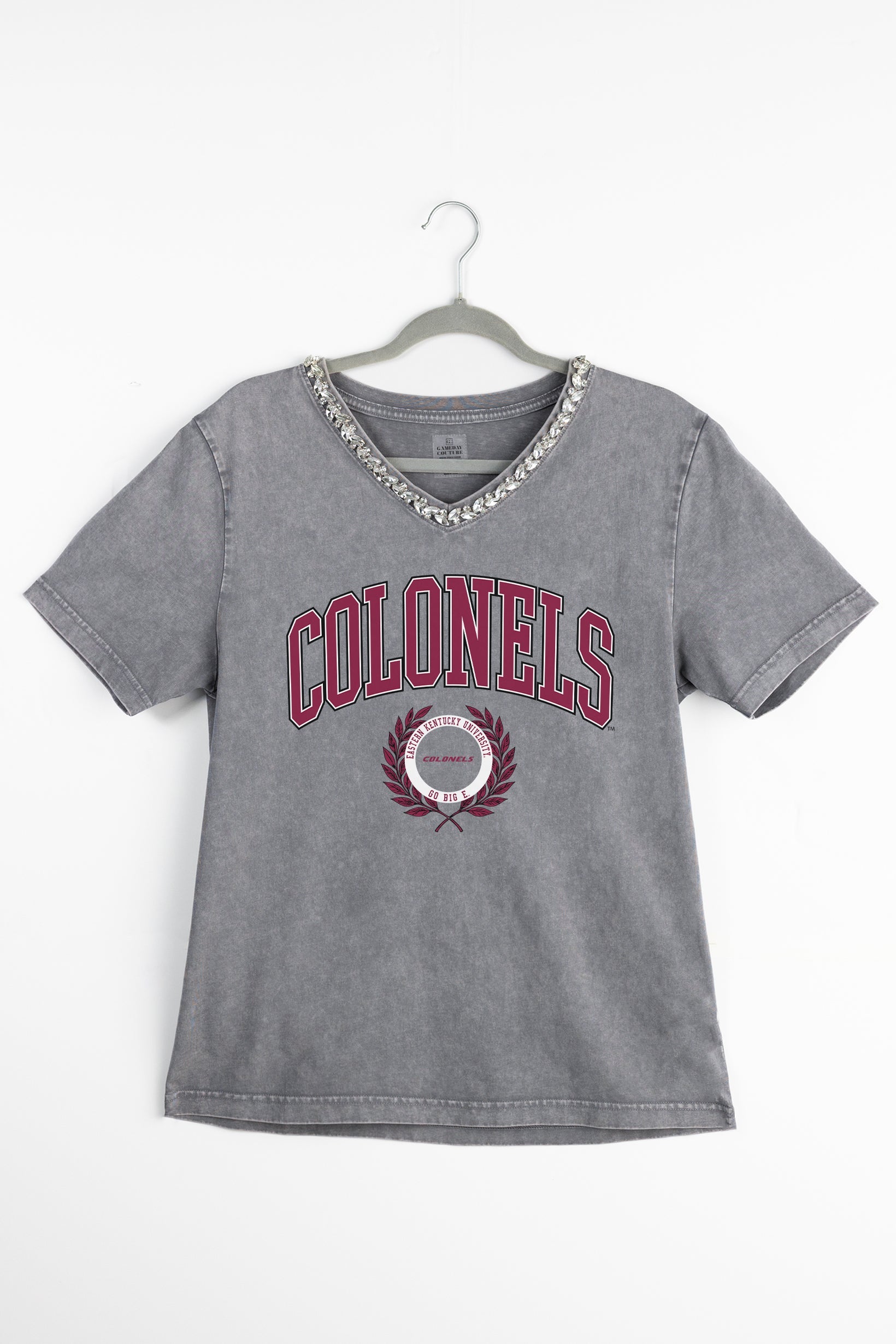 EASTERN KENTUCKY COLONELS ICONIC EDGE RHINESTONE TRIM V-NECK TEE