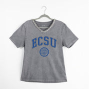 ELIZABETH CITY STATE UNIVERSITY VIKINGS ICONIC EDGE RHINESTONE TRIM V-NECK TEE