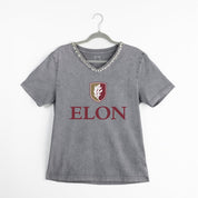 ELON PHOENIX ICONIC EDGE RHINESTONE TRIM V-NECK TEE