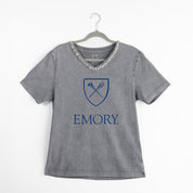 EMORY EAGLES ICONIC EDGE RHINESTONE TRIM V-NECK TEE