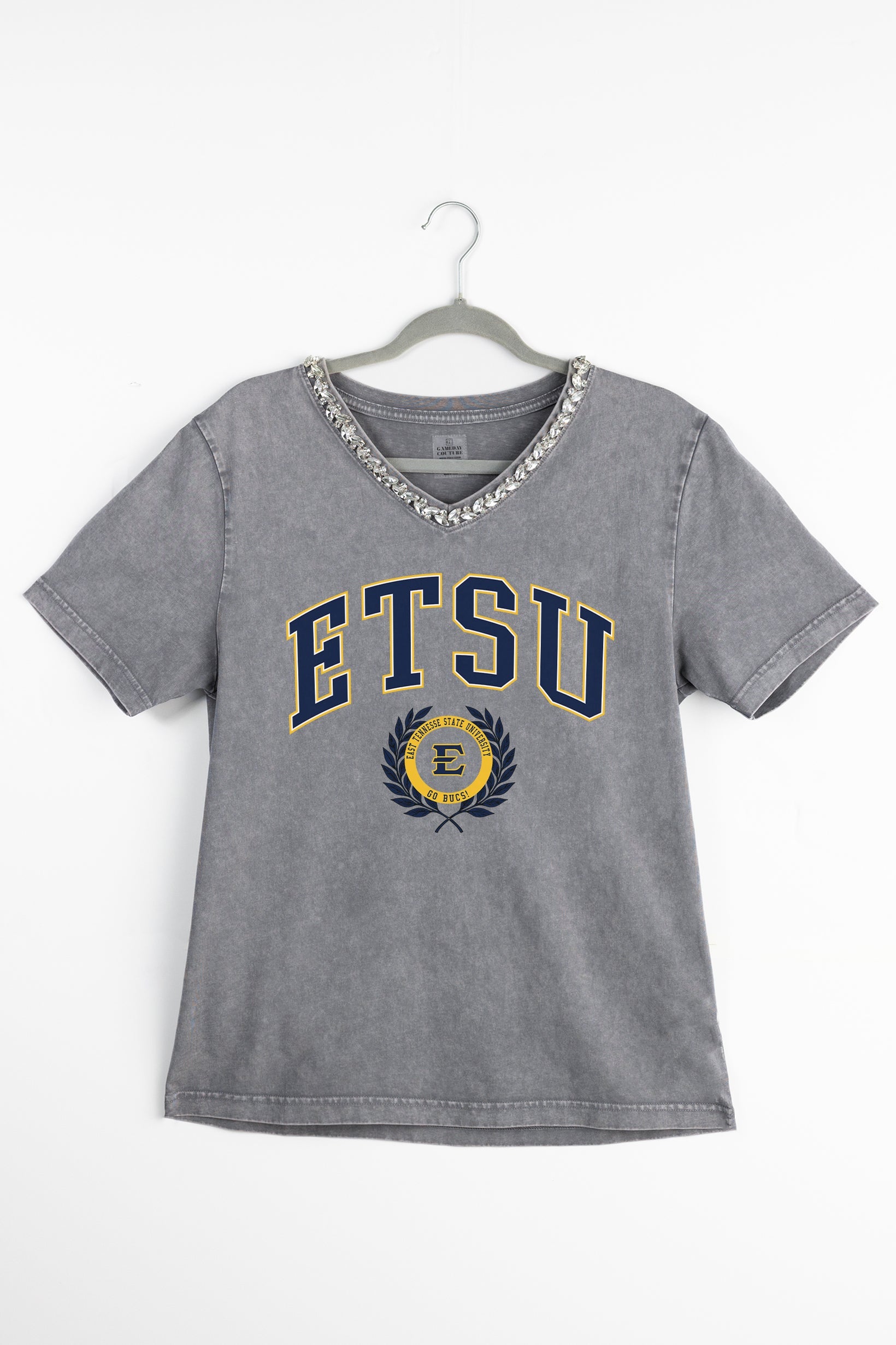 EAST TENNESSEE STATE BUCCANEERS ICONIC EDGE RHINESTONE TRIM V-NECK TEE