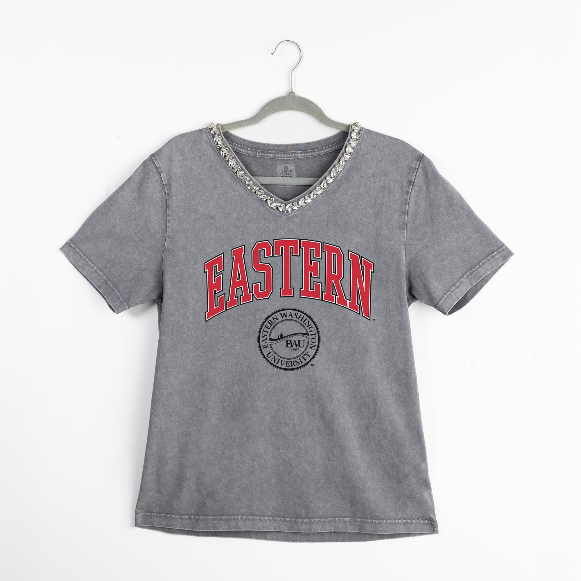 EASTERN WASHINGTON UNIVERSITY EAGLES ICONIC EDGE RHINESTONE TRIM V-NECK TEE