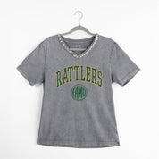 FLORIDA A&M RATTLERS ICONIC EDGE RHINESTONE TRIM V-NECK TEE