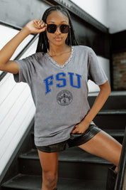 FAYETTEVILLE STATE BRONCOS ICONIC EDGE RHINESTONE TRIM V-NECK TEE