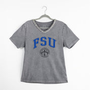 FAYETTEVILLE STATE BRONCOS ICONIC EDGE RHINESTONE TRIM V-NECK TEE
