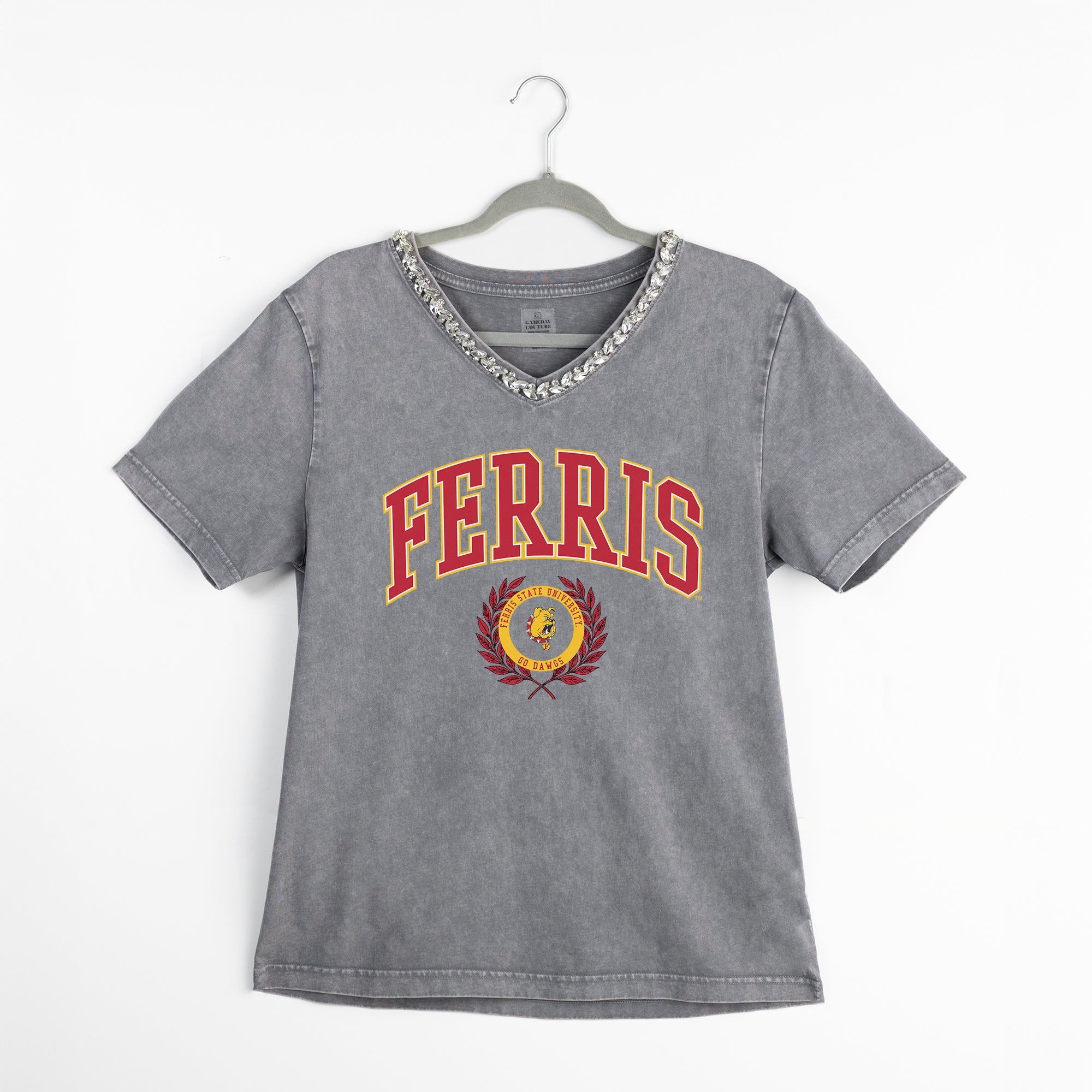 FERRIS STATE BULLDOGS ICONIC EDGE RHINESTONE TRIM V-NECK TEE