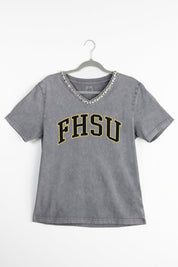 FORT HAYS STATE TIGERS ICONIC EDGE RHINESTONE TRIM V-NECK TEE