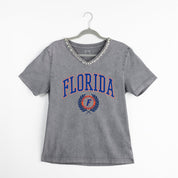 FLORIDA GATORS ICONIC EDGE RHINESTONE TRIM V-NECK TEE