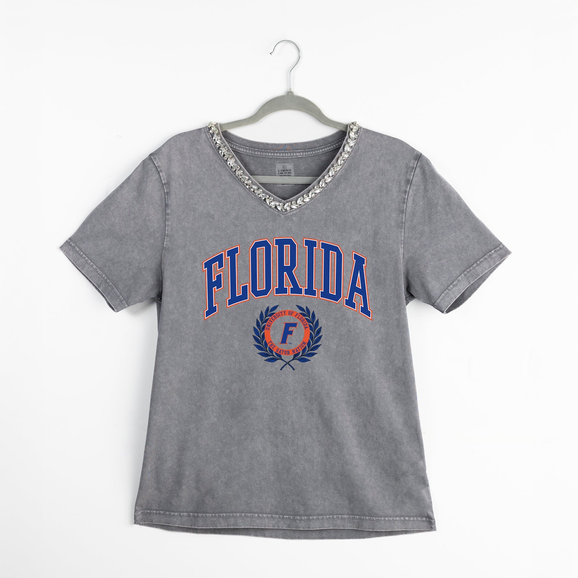 FLORIDA GATORS ICONIC EDGE RHINESTONE TRIM V-NECK TEE