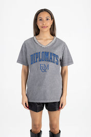 F&M DIPLOMATS ICONIC EDGE RHINESTONE TRIM V-NECK TEE