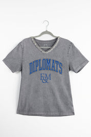 F&M DIPLOMATS ICONIC EDGE RHINESTONE TRIM V-NECK TEE
