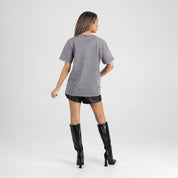 FORDHAM RAMS ICONIC EDGE RHINESTONE TRIM V-NECK TEE