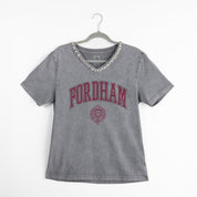 FORDHAM RAMS ICONIC EDGE RHINESTONE TRIM V-NECK TEE