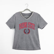 FRESNO STATE BULLDOGS ICONIC EDGE RHINESTONE TRIM V-NECK TEE