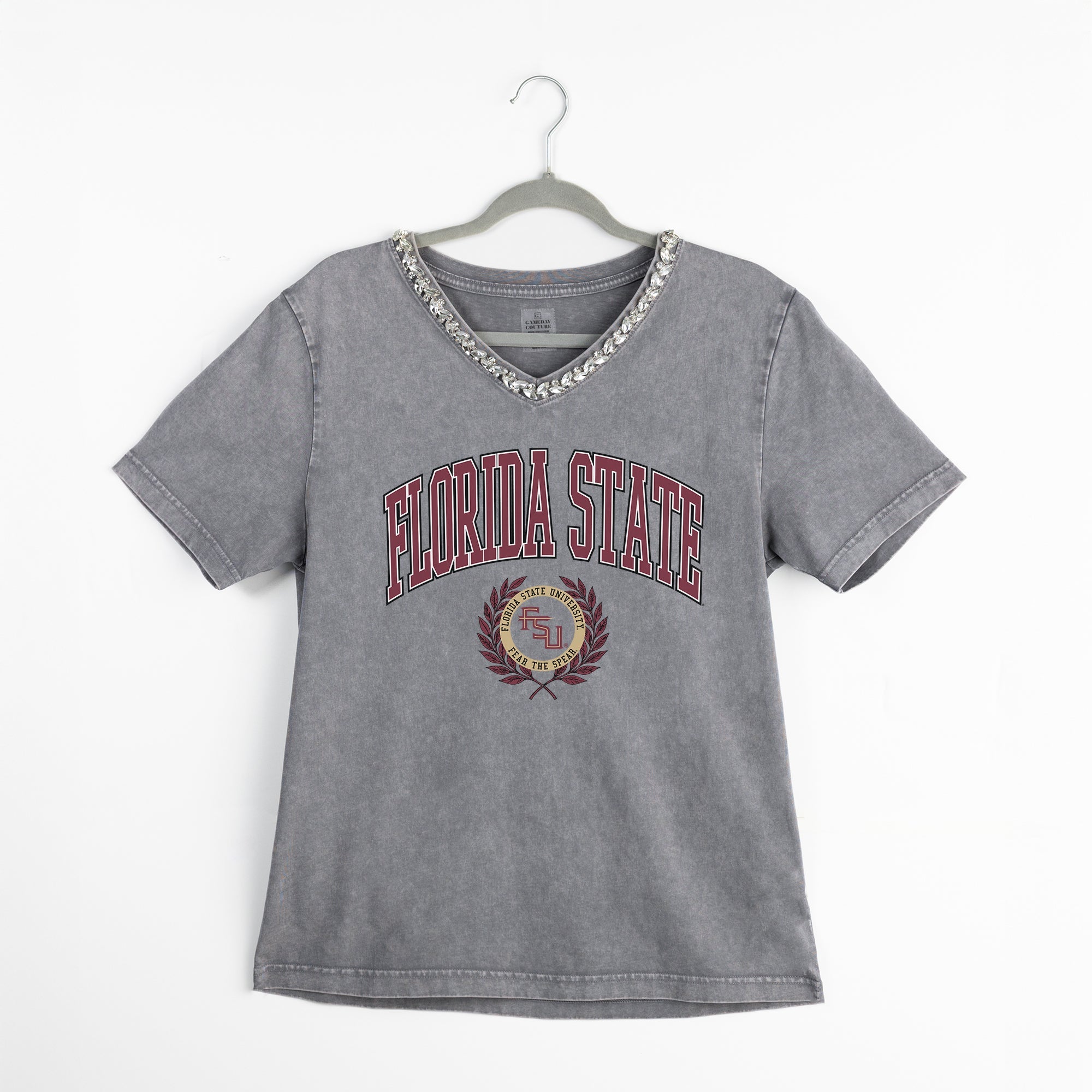 FLORIDA STATE SEMINOLES ICONIC EDGE RHINESTONE TRIM V-NECK TEE